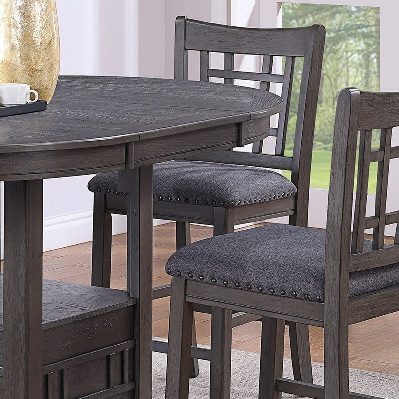Gray Round Solid Wood Counter Height Dining Table with Shelf