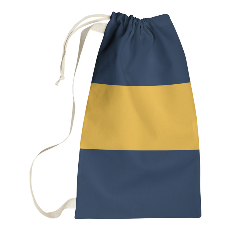 Fabric Laundry Bag with Handles, 29" H x 18" W x 1.5" D, Blue/Gold/Blue