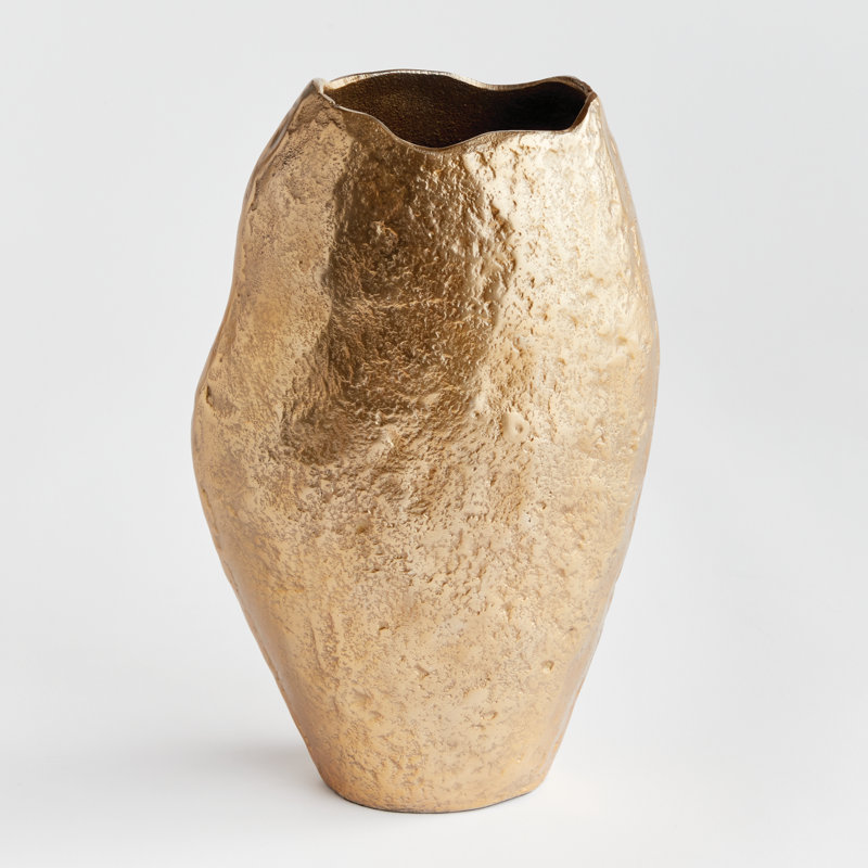 Perot Short Vase, 13.25" H x 8" W x 3.75" D, Gold