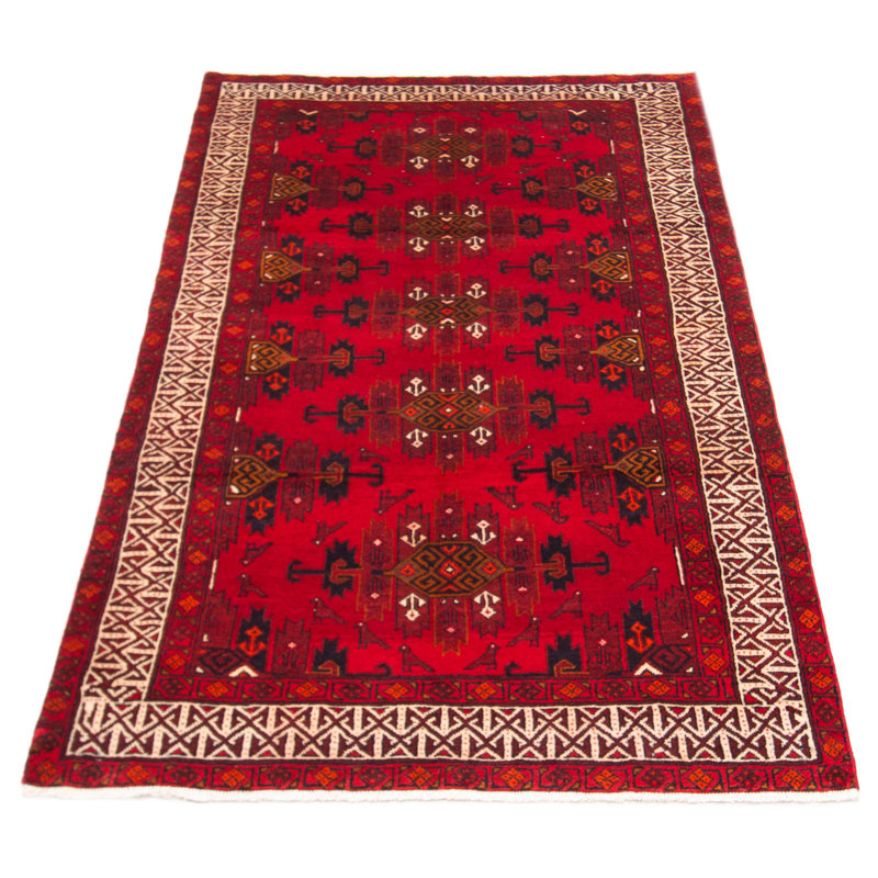 Tapis rouge en laine noué à la main de conception unique 4 pi 8 po x 8 pi 11 po nouvel âge Warrenton