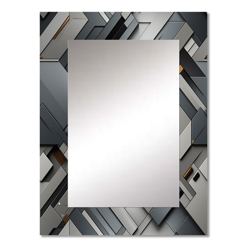 Gris béton symétrique géométrique - miroir décoratif géométrique, miroir mural géométrique, impression d'art en métal