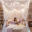 Ciel de lit blanc avec guirlande lumineuse étoilée 24 couleurs pour filles, rideaux de lit princesse à 8 coins avec guirlande lumineuse DEL à couleurs changeantes et télécommande pour chambre d'adultes et femmes