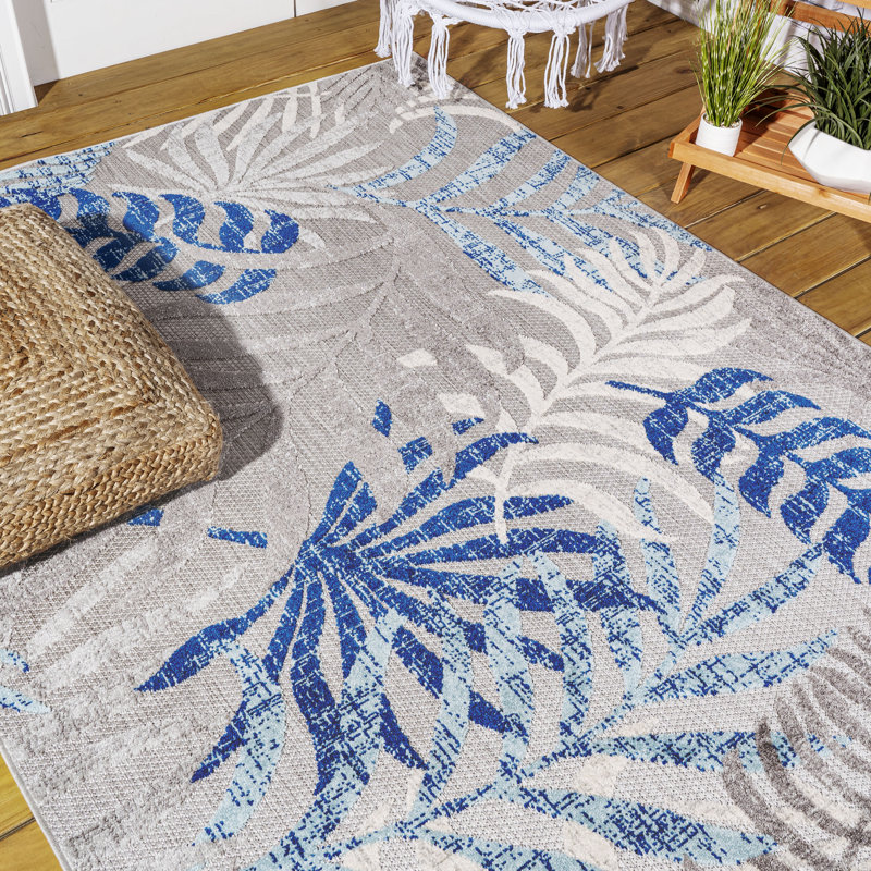 Tapis intérieur / extérieur gris / bleu Mandalay Tropics, Grey/Blue, Rectangle 8 pi 8 po x 12 pi