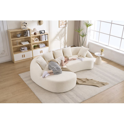 Compression L-Shape Sectional Sofa with Curved Chaise,White Modular Chenille Compression Couch,30D High-Density Foam,Minimalist Modular Couches Sleeper for Living Room Bedroom Apartment Lounge.