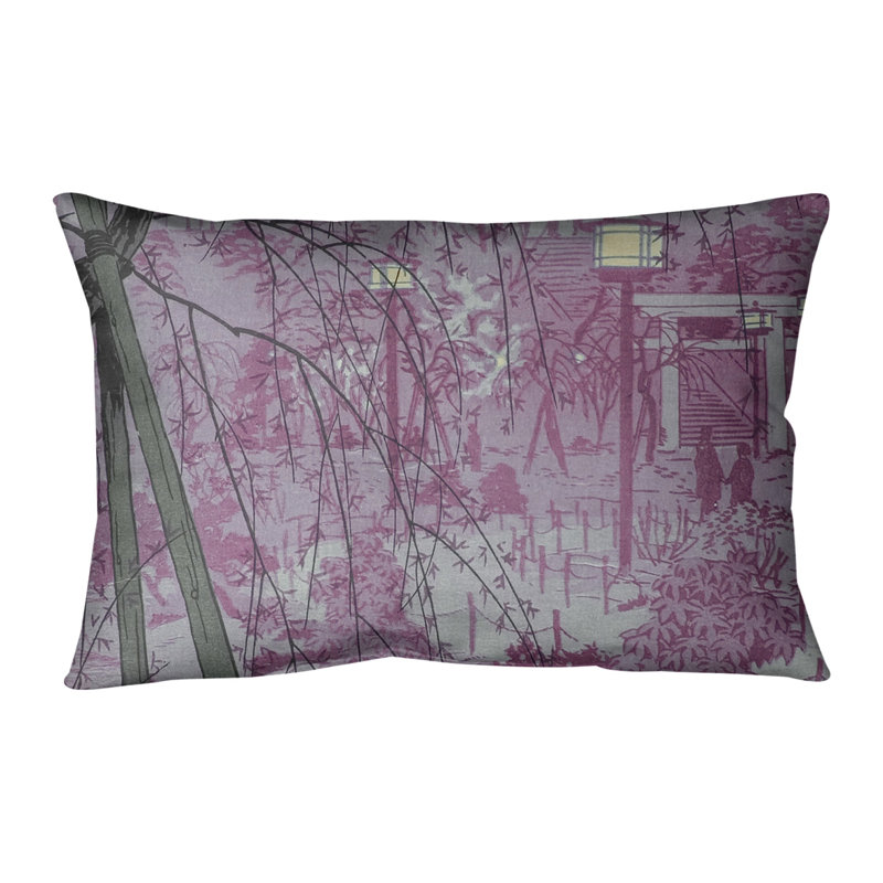 Coussin Misty Evening at Shinobazu Pond, Rose, Faux lin