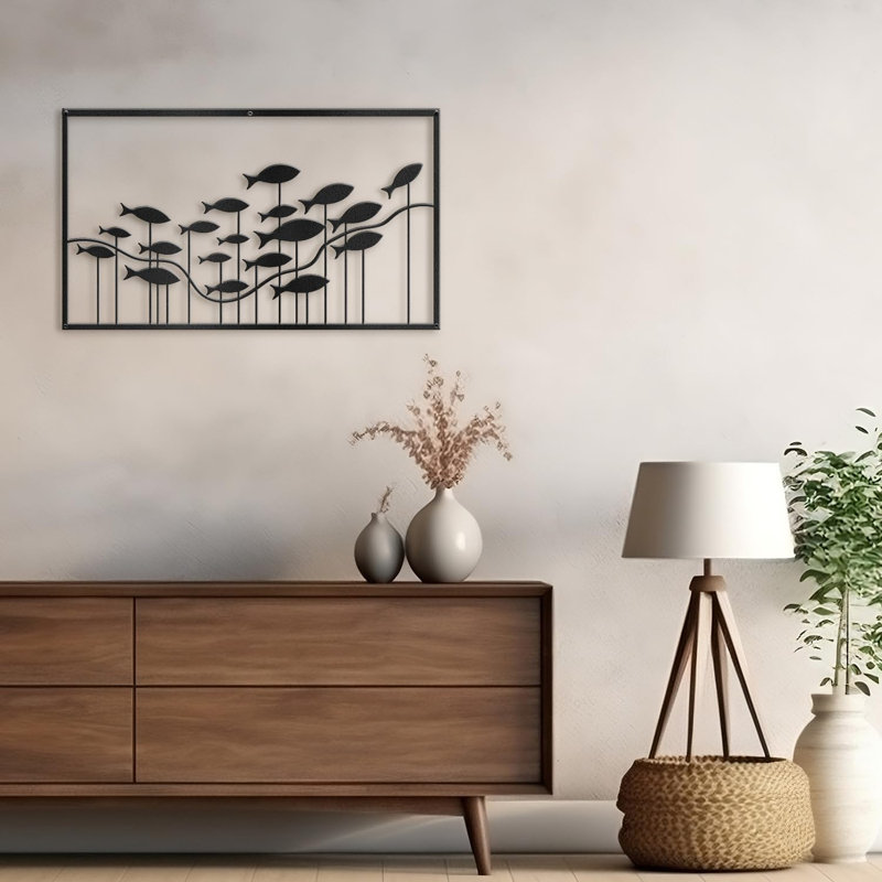 Décoration murale en métal, H 18 po x l 36 po x P 0,05 po, Noir