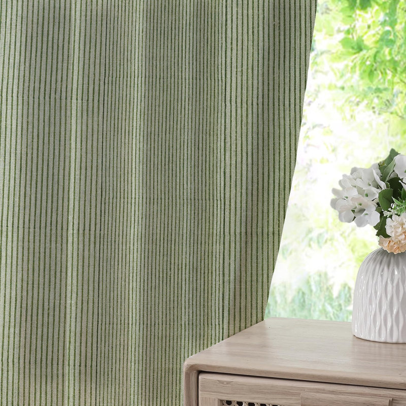 Fabdivine Handmade Thick Linen Striped Green Curtain 27x24 Inches, 2- Panel Set Block Print Drapes with Pleated Pinch Room Darkening, for Living Room, Office or Bedroom Window Décor, Manpasand