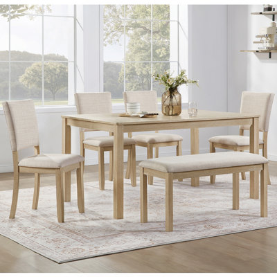 Ensemble de table de salle à manger 6 pièces, ensemble de table de cuisine rectangulaire en bois avec banc et 4 chaises rembourrées pour le salon, la cuisine, la salle à manger