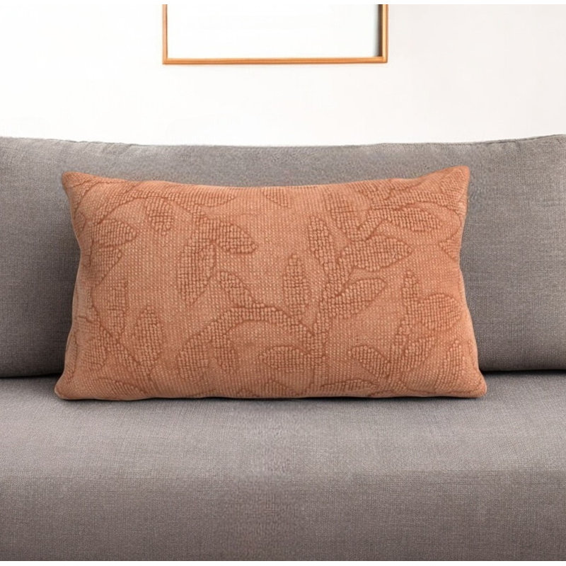 Coussin lombaire 14 po x 26 po en coton terre cuite avec texture