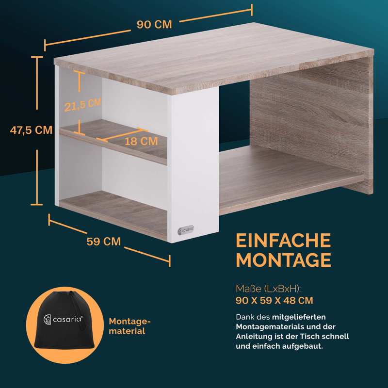 Santa Cruz Coffee Table with Storage, White, Oak
