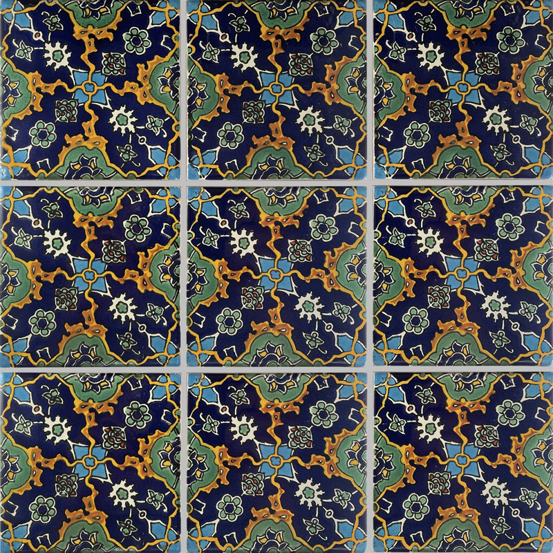 4.2" x 4.2" 9pcs TalaMex Syria-Turkish Mexican Clay Tile Handmade Talavera Backsplash Mosaic