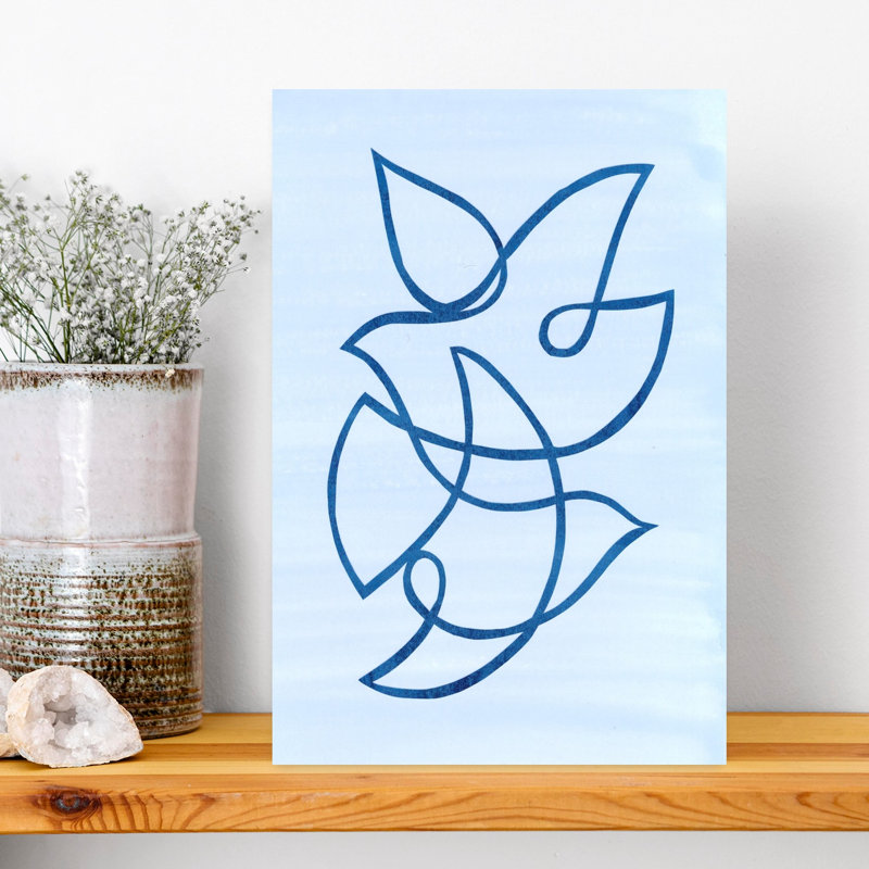 Flowing Blue Birds Abstract Elegant Minimalist Bird Nature Wall Art Print 1 Piece Wrapped Canvas Wall Art