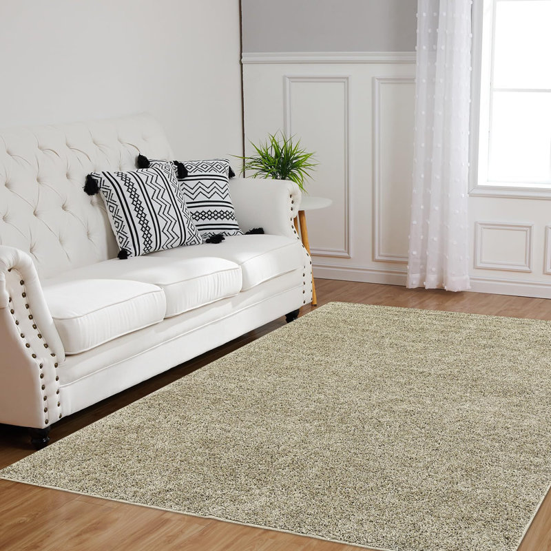 Tapis de salon uni à poils longs résistant aux taches, Rectangle 9 pi x 12 pi