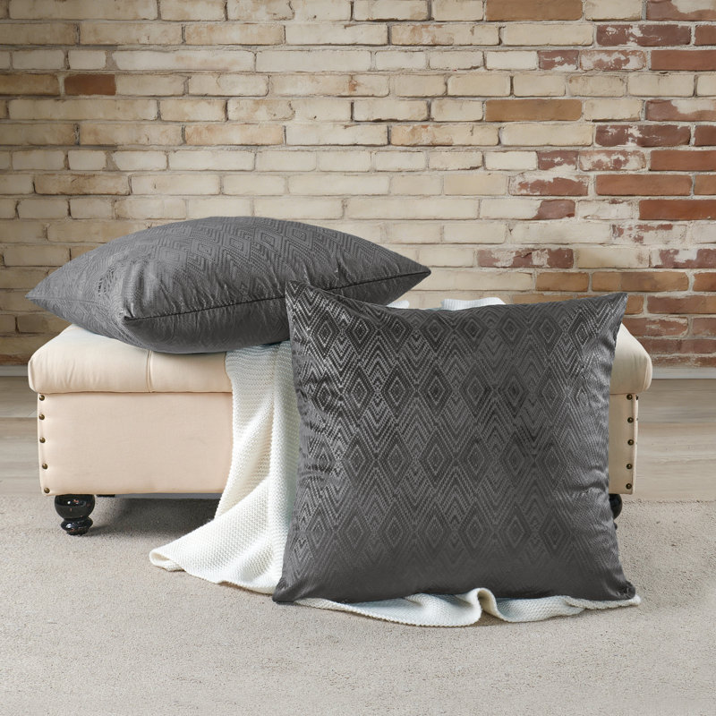 Ikat Velvet Euro Throw Pillow Covers, Gun Metal