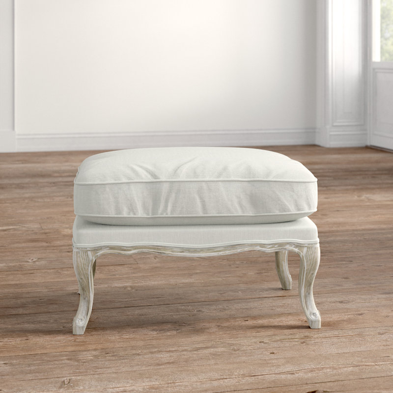 Nonna 30" Wide Rectangle Standard Ottoman, White/Linen 100% Linen