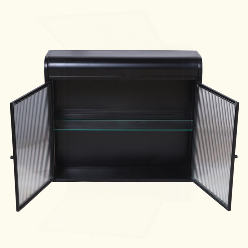 Armoire de rangement murale en métal à 2 portes avec portes et tablettes en verre trempé pour la salle de bain, la cuisine, le salon et le bureau