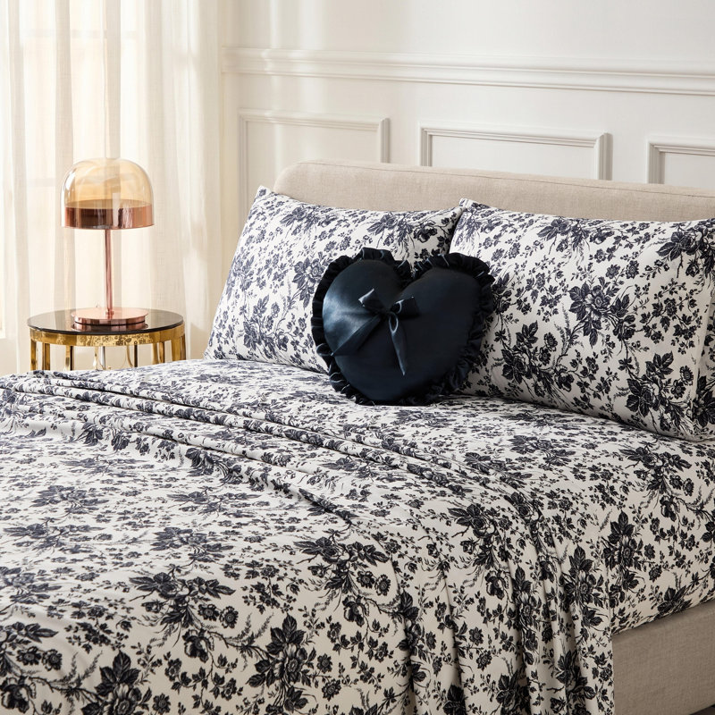 Betsey Johnson Satin Heart Black Throw Pillow
