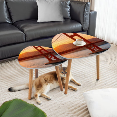Ensemble de 2 tables basses gigognes triangulaires Golden Gate Bridge San Francisco Foggy Day