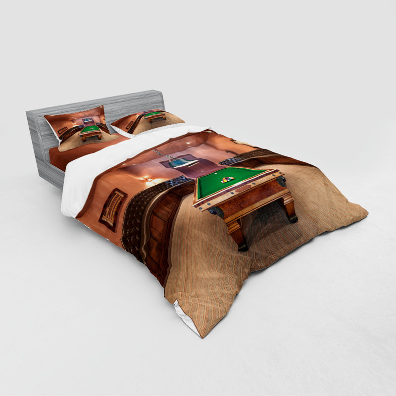 Ensemble de housse de couette moderne et contemporain en microfibre cannelle / brun / vert
