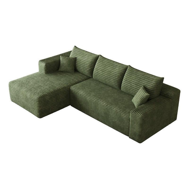 Canapé modulaire en L 94 po avec chaise longue réversible en velours côtelé 94 po, sans assemblage, Velours côtelé vert