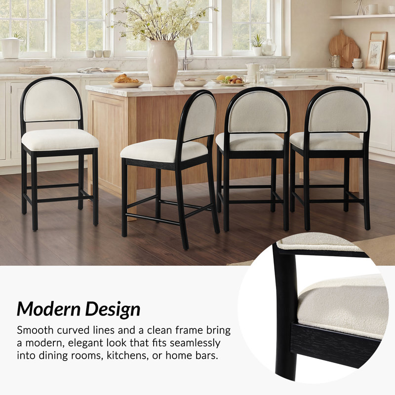 Paterson Curved-Back Armless Fabric Counter Stool With Solid Wood Frame, Beige