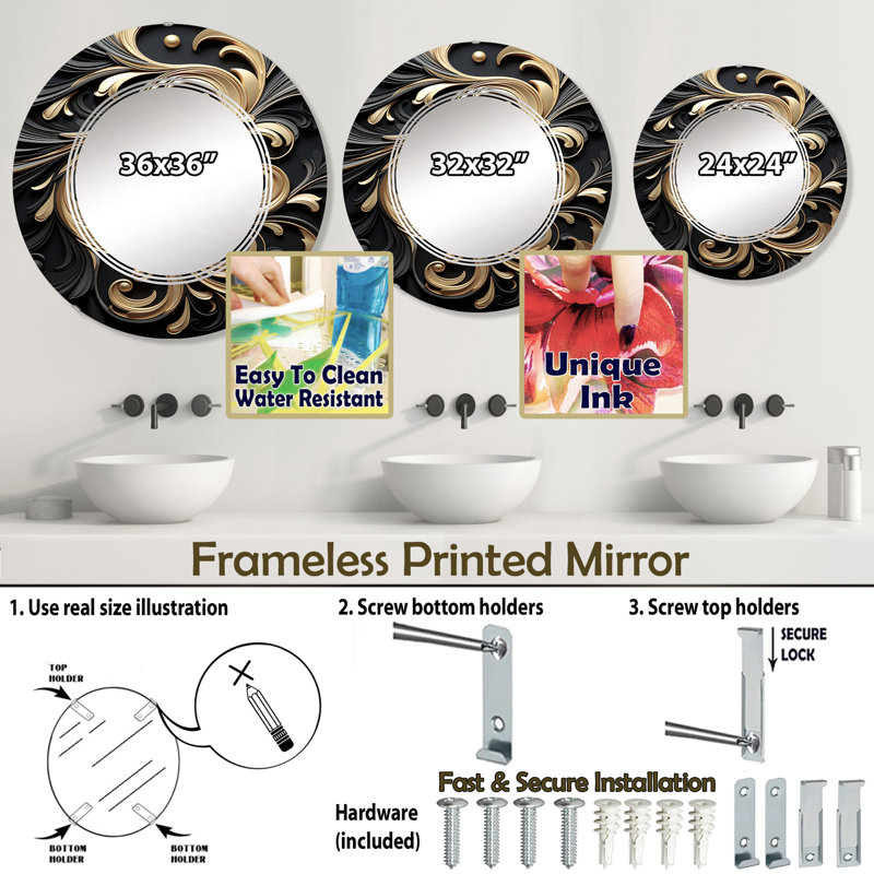 Kerst - Miroir mural moderne rond, 24 po x 24 po