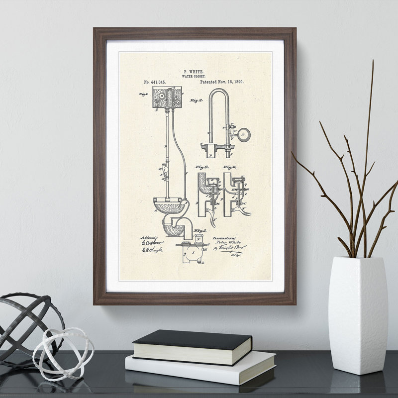 Toilet Water Closet Patent - Picture Frame Graphic Art, Walnut, 90cm H x 65cm W x 2cm D
