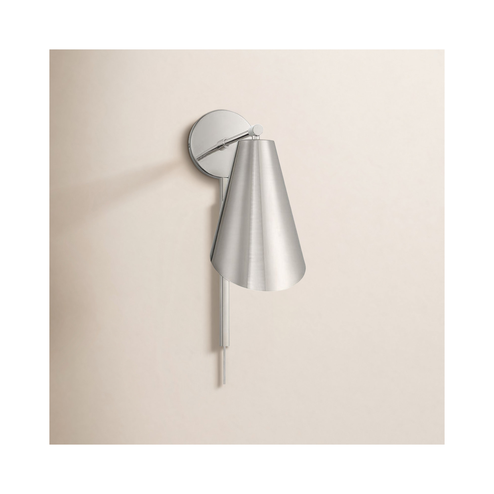 Single Light Dimmable Armed Sconce, Polished Nickel
