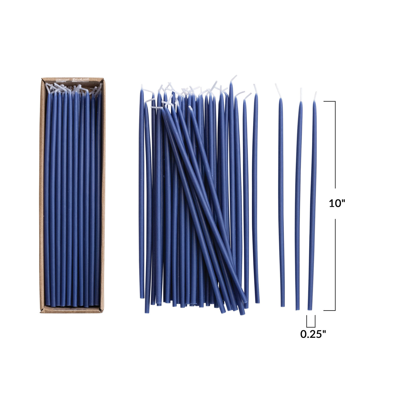 Unscented Thin Taper Candles In Box, Navy, 10" L x 0.25" W