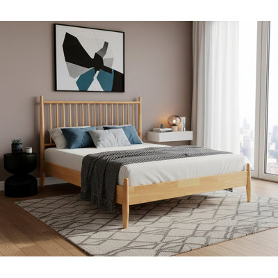 Lit élégant pour appartement, chambre d'amis, cadre de lit plateforme, lit plateforme, cadre de lit en bois avec tête de lit à lattes