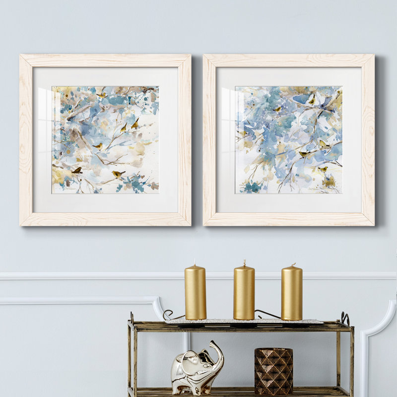 Topaz Spring I - ensemble de 2 peintures encadrées, H 17 po x l 34 po x P 1,5 po, Cadre blanc