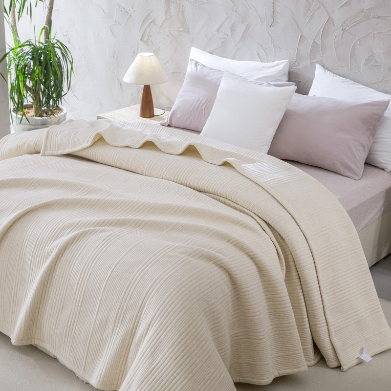 Couverture de lit légère en jersey de coton doux et réversible, Taupe, Très grand lit