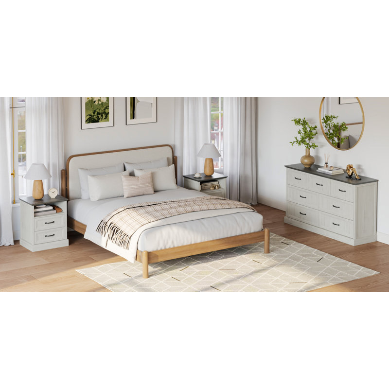 Ensemble de chambre à coucher 3 pièces, commode à 7 tiroirs et tables de chevet à 2 tiroirs, rangement pour chambre et salon