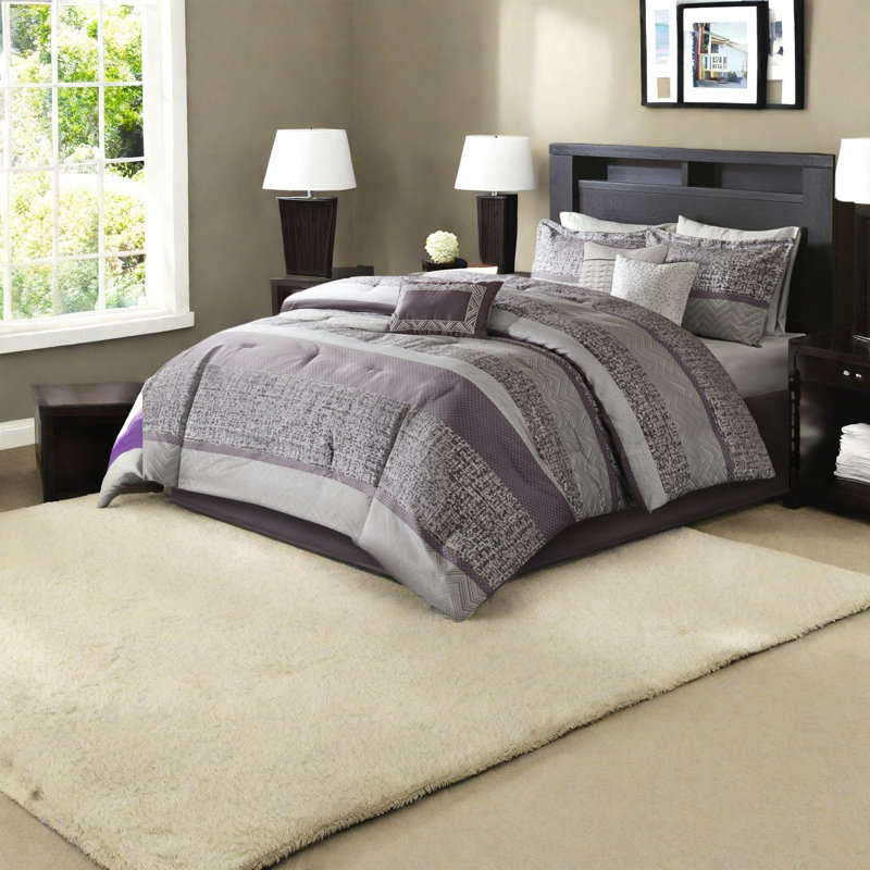 Luxury Jacquard 7 Piece Bedding Set, Polyester, Transitional Chic, Queen Size
