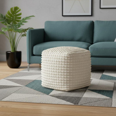 Pouf cubique rayé en laine 16 po beige et crème