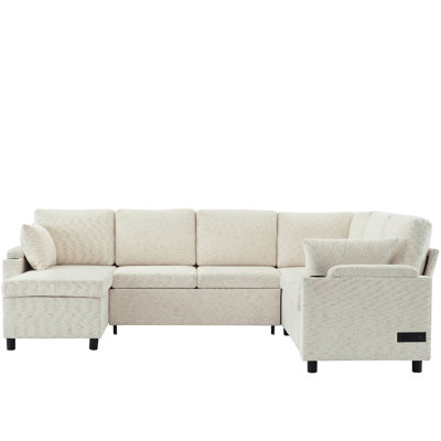 109.9" Sectional Sofa Versatile Sofa Bed Sofa Sleeper U-Shaped Sofa With Ample Storage Space, Two Cup Holders And Charging Ports For Living Room