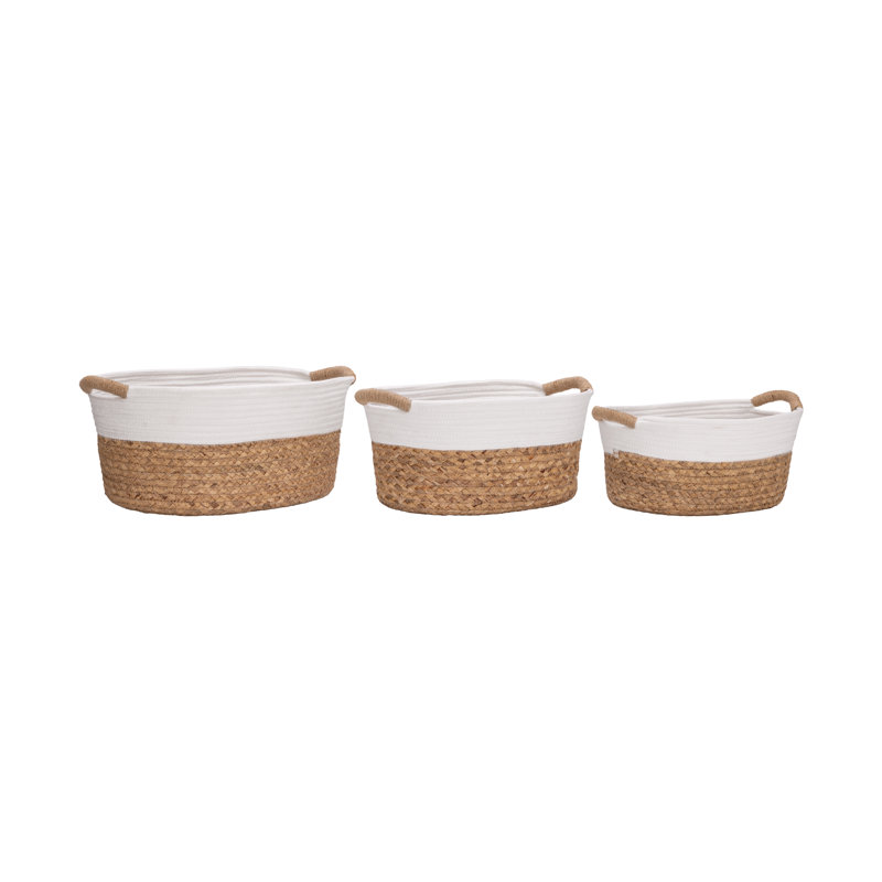Handwoven 3 Piece Basket Set, White