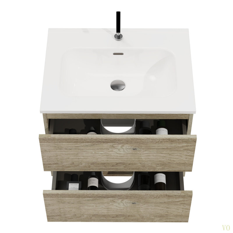 Meuble-lavabo mural 24 po avec lavabo intégré en céramique avec trop-plein, grand meuble-lavabo flottant avec rangement pour salle de bain moderne, KD