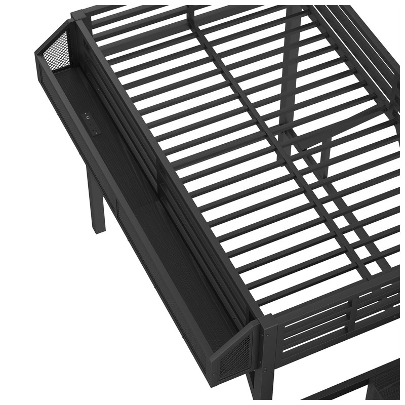 Lit mezzanine simple L 41,7 po x P 96,9 po x H 63,4 po Bonwell avec garde-robe et escalier de rangement intégrés