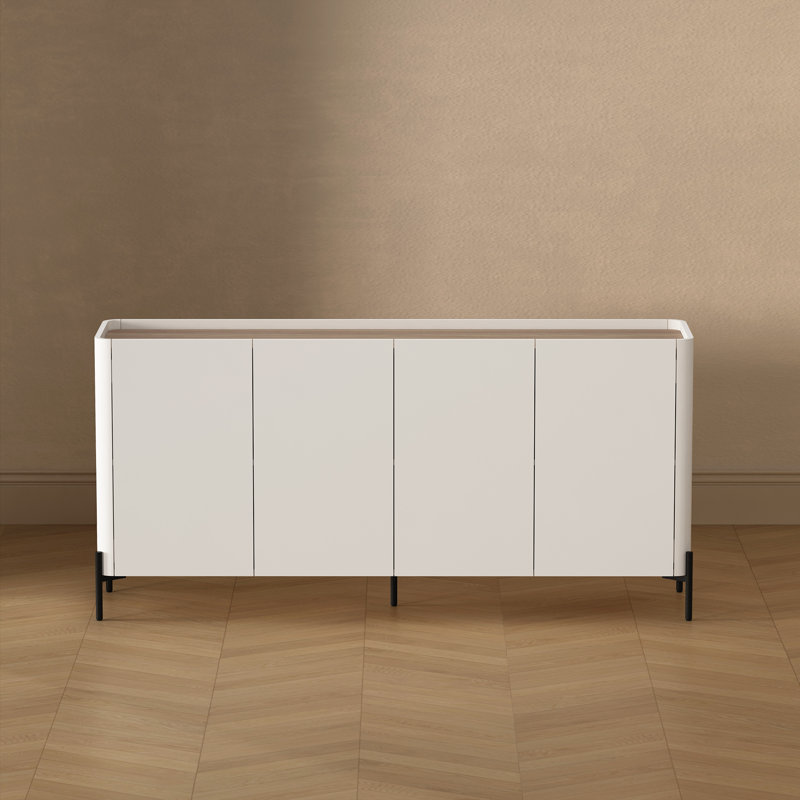 Abbey 67" Modern Sideboard with 4 Adjustable Shelves in Maple and Off White, Maple/Off White
