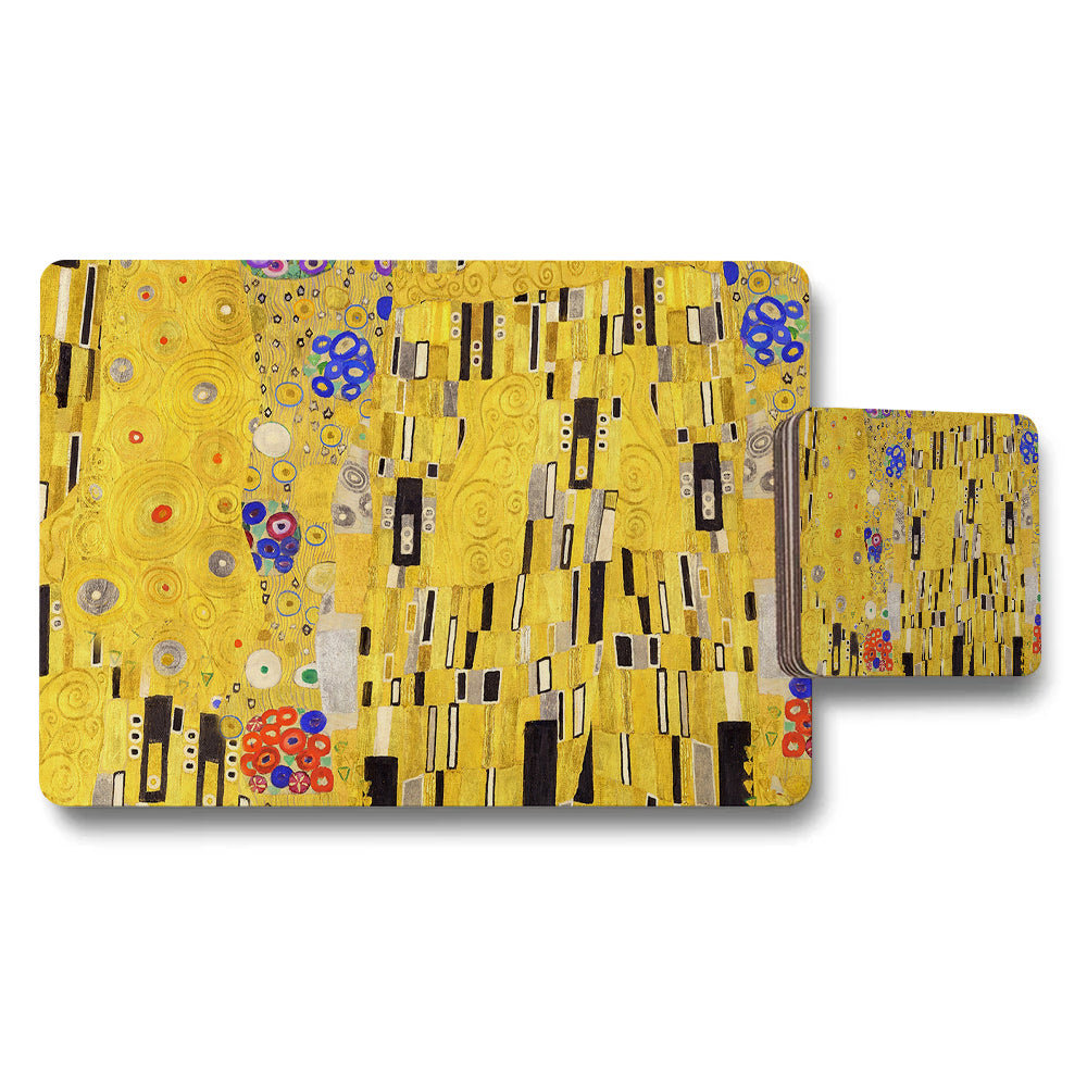Klimt Inspired Placemat And Coaster Set In Gold Mosaic Pattern