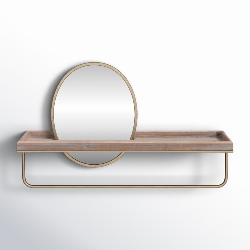 Metal Flat Mirror with Shelves, Gold