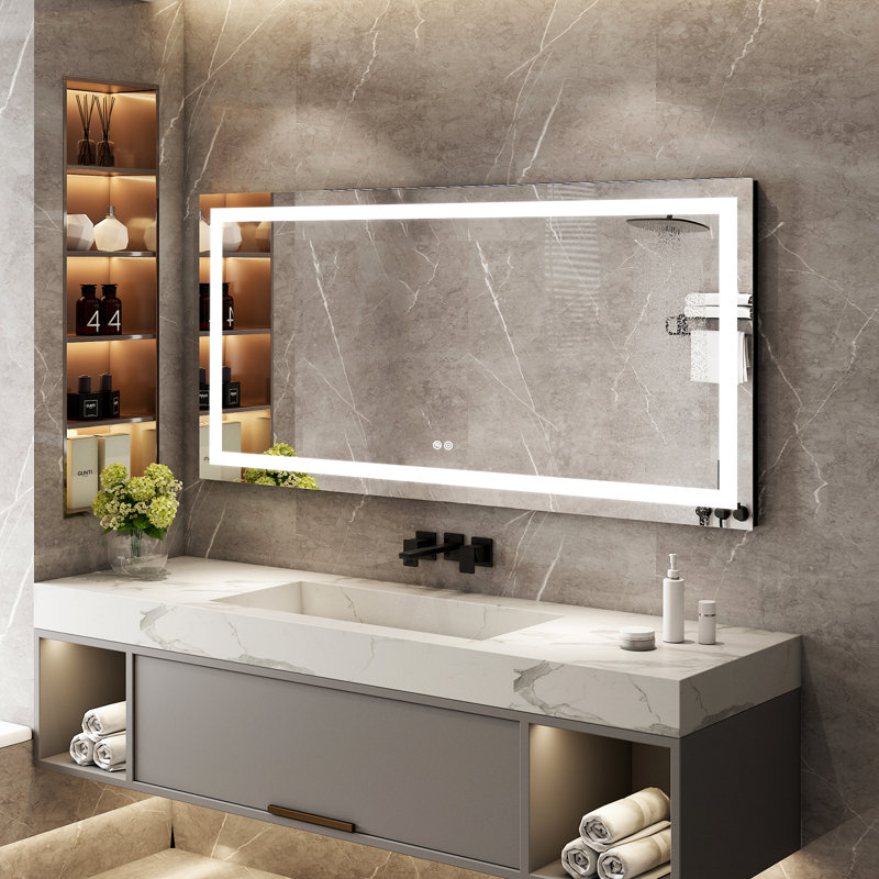 Wall Mounted LED Bathroom Mirror With Memory Function,Dimmable, Anti-Fog (Horizontal/Vertical), 28" x 60"