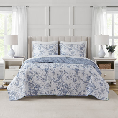 Chantilly Toile Blue Cotton Quilt Set -  Winston Porter, 85298550B2544FE09629D016705B5084