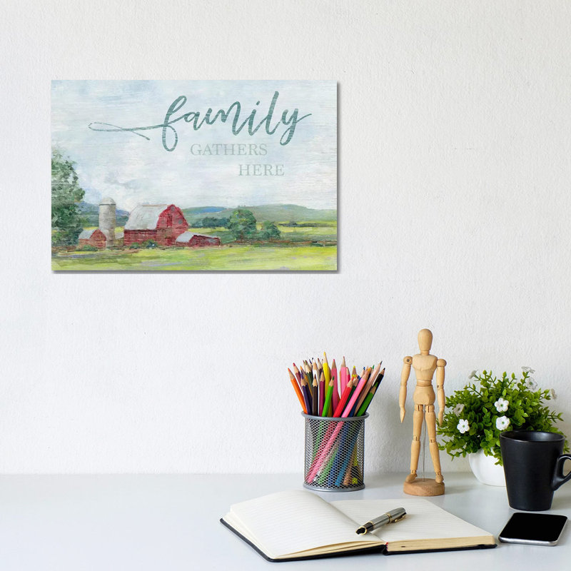 «Family Gather Here» par Sally Swatland - reproduction d'art textuel, H 8 po x l 12 po x P 0,75 po, Toile tendue