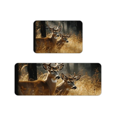 Brown Deer Forest Kitchen Mats, 2 Pack Rustic Home Decor Rugs For Kitchen & Cabin