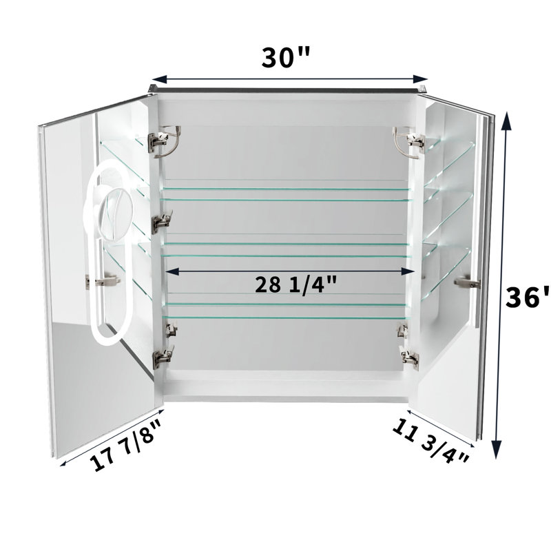 30*36 Inch Bathroom Smart Led Medicine Cabinet With Front&Backlit Lighting, Stepless Color Temperature Change, High - Power Outlet, And Side Mirror Design Dual Fog, Dimming, Reinforced Shelves For