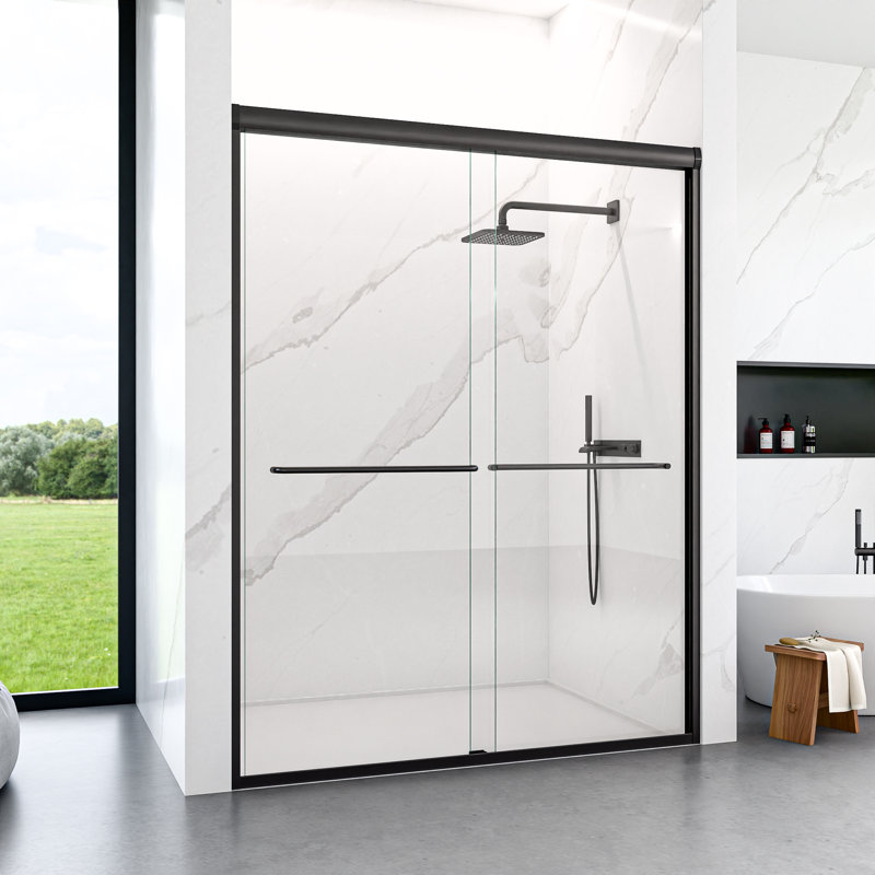 56-60" W X 72" H Semi-Frameless Double Sliding Bypass Shower Door, 1/4" Tempered Glass, Matte Black Finish