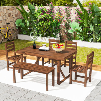6-Piece Outdoor Dining Set with Patio Table, Bench and 4 Chairs for Backyard or Balcony