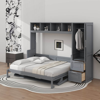 Grand lit escamotable avec placard et tiroirs
